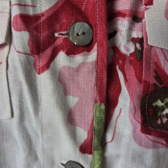 Chico's Floral 100% Linen Shirt Pink Green Long Sleeve ButtonUp Coastal - Picture 14 of 14